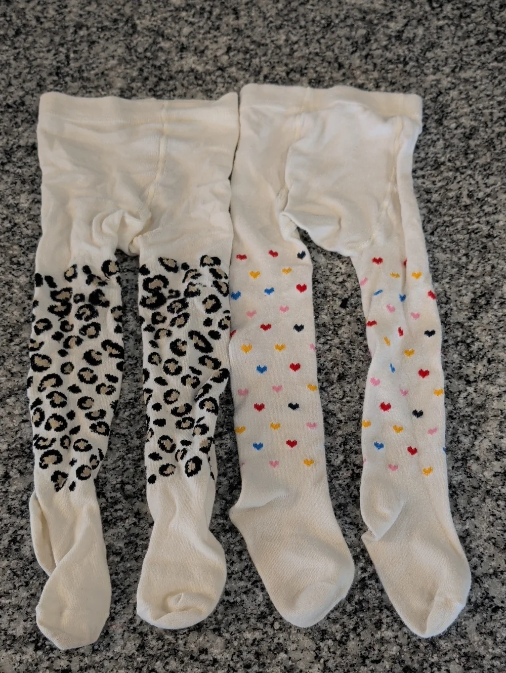 Girls' White Patterned Tights - Leopard and Heart Designs